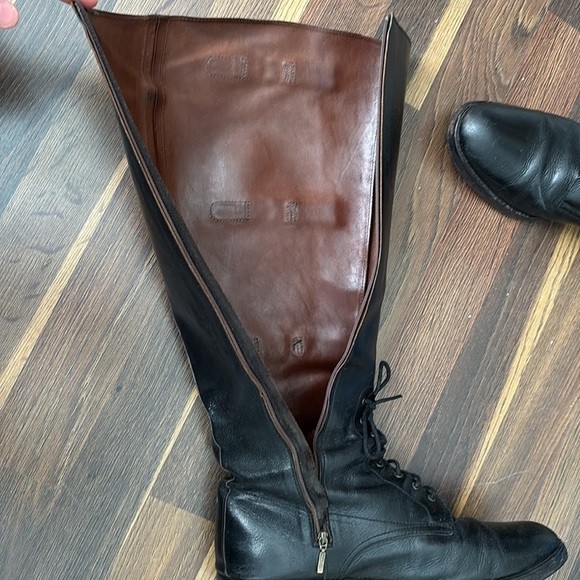Cole Haan Black Leather‎ Zip, Buckle & Lace 17” Tall Knee-High Riding Boots Sz 9 - Picture 7 of 14